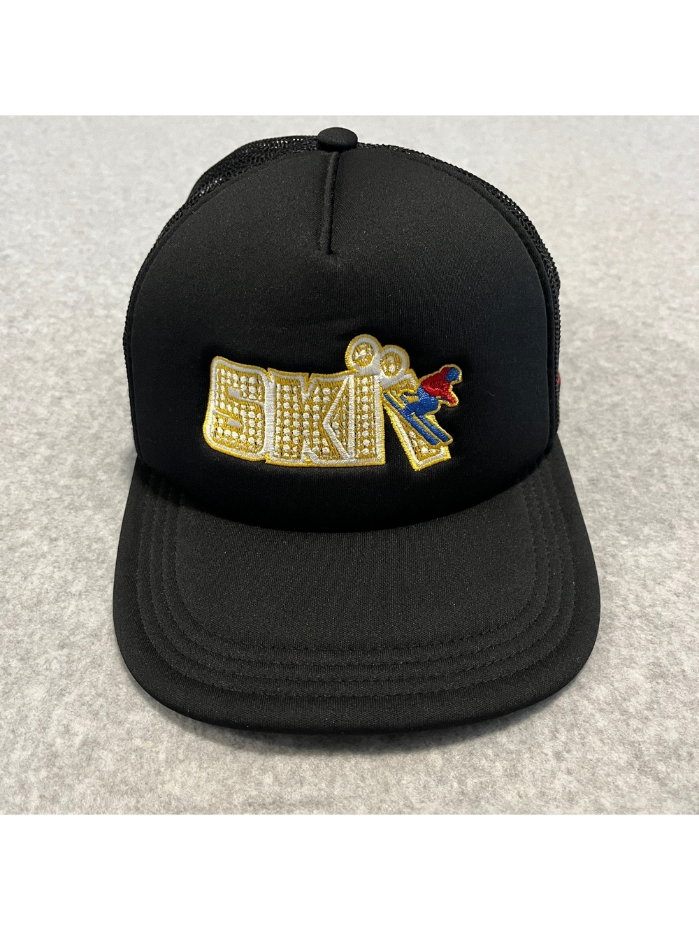 Crowns by Lids SKII Trucker Hat Black Gold Embroidered Mesh Snapback Cap